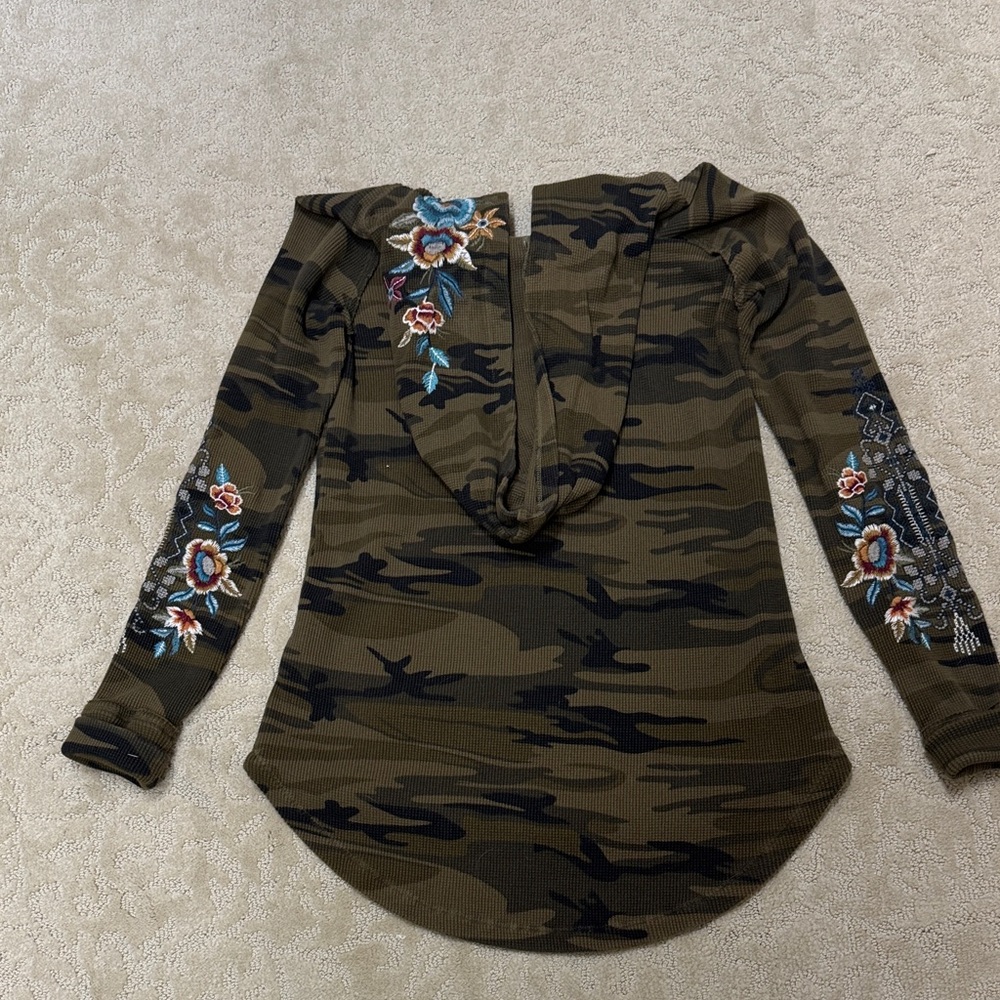 Johnny Was Camouflage Hoodie with Floral Embroidery - Picture 5 of 5